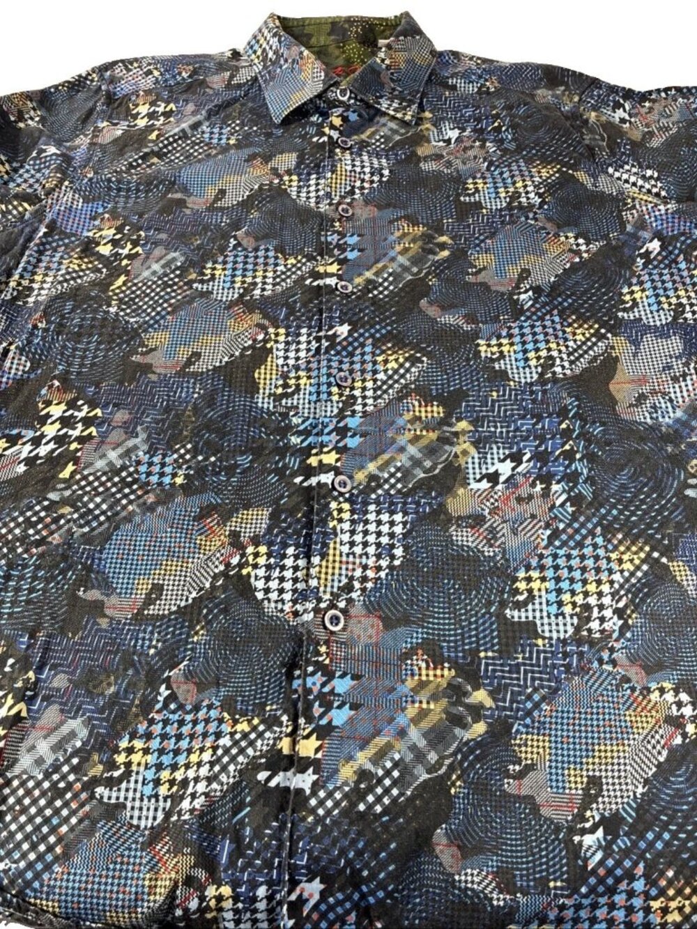 Robert Graham Face Off Mens XL Shirt Classic Fit Patchwork Camo Houndstooth